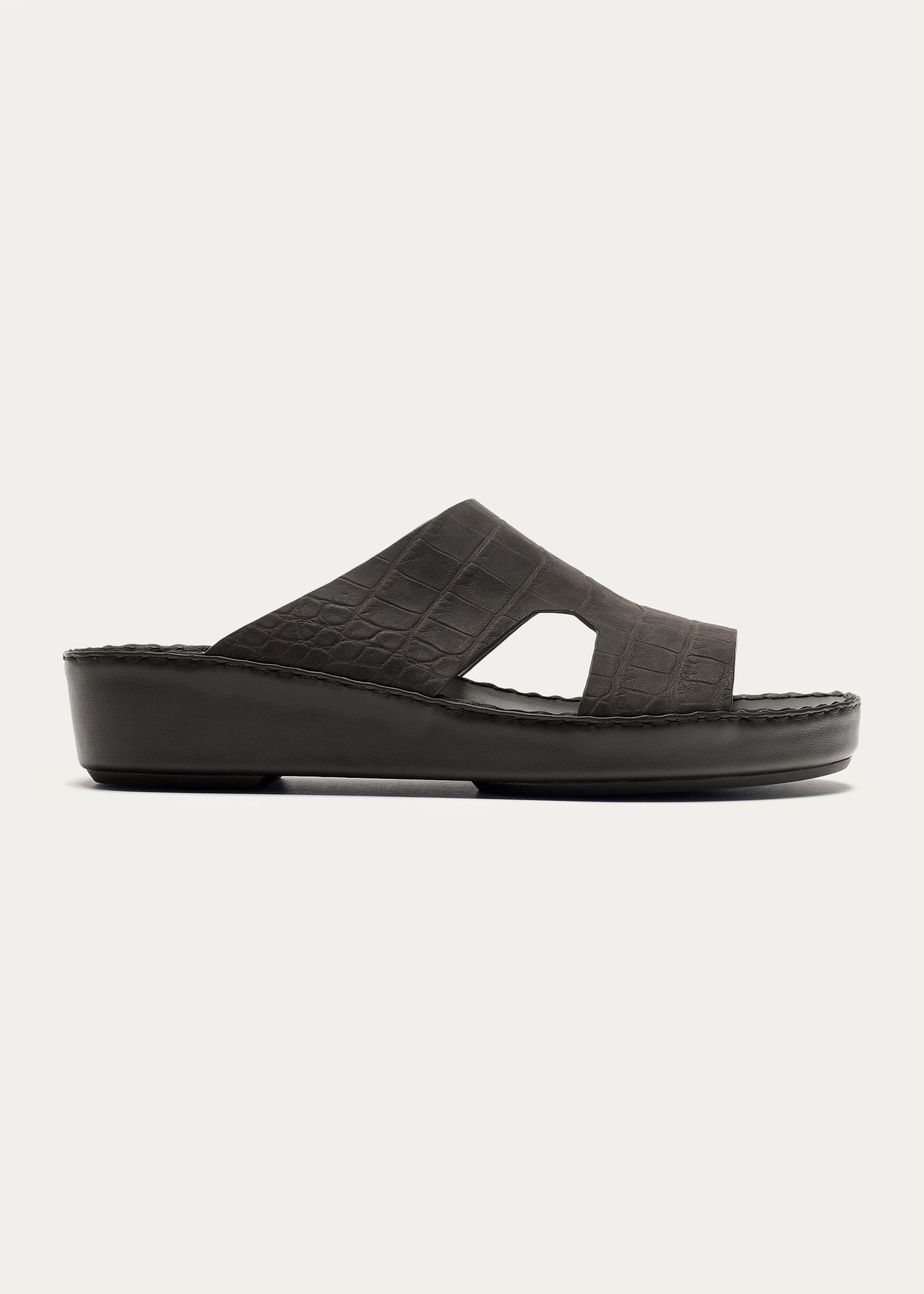 CROC PRINT LEATHER SANDALS-CROC PRINT NUBUCK SERIES-MATTE COFFEE
