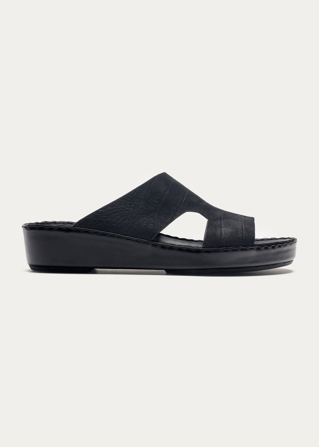 CROC PRINT LEATHER SANDALS-CROC PRINT NUBUCK SERIES-MATTE BLACK