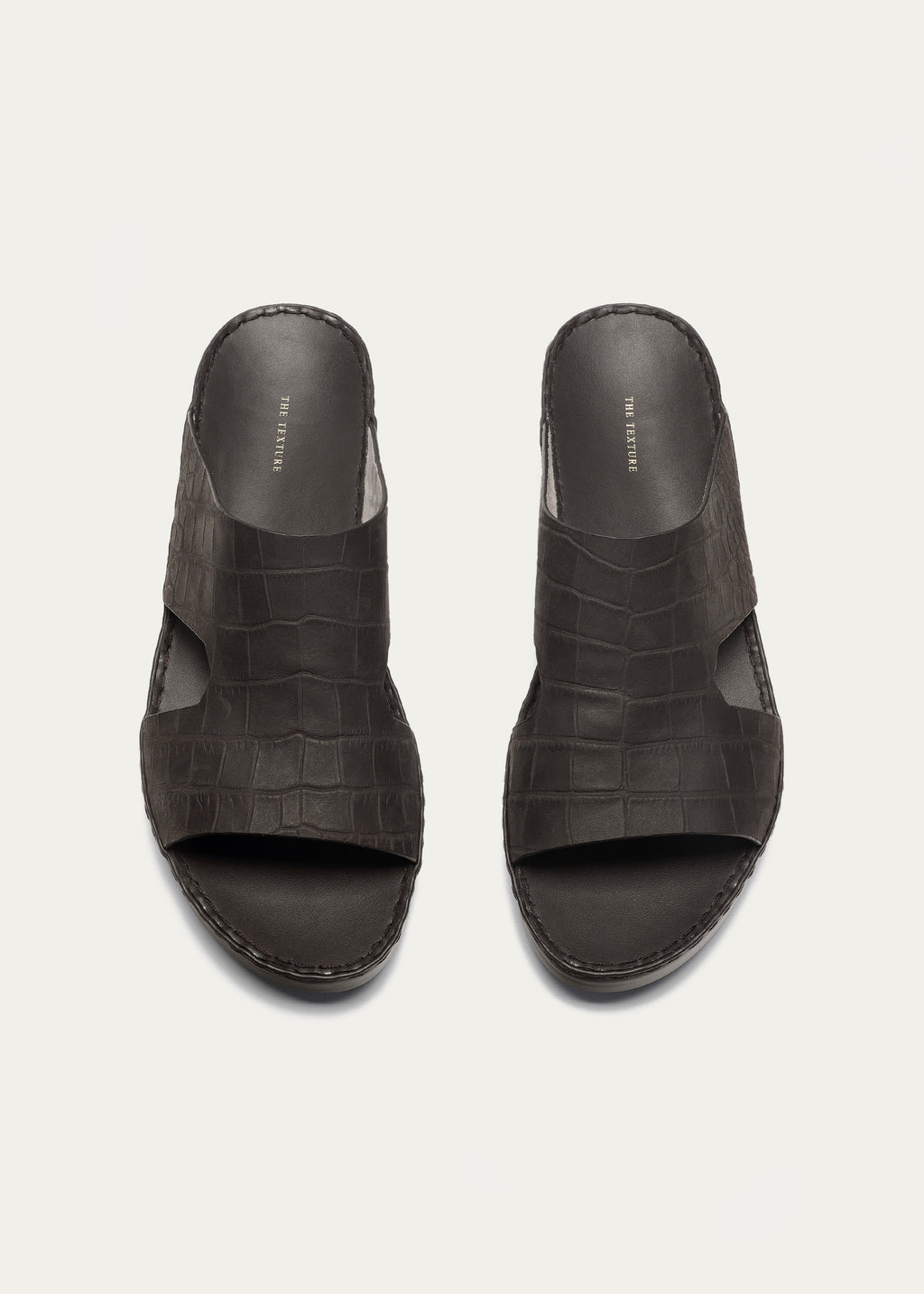 CROC PRINT LEATHER SANDALS-CROC PRINT NUBUCK SERIES-MATTE COFFEE
