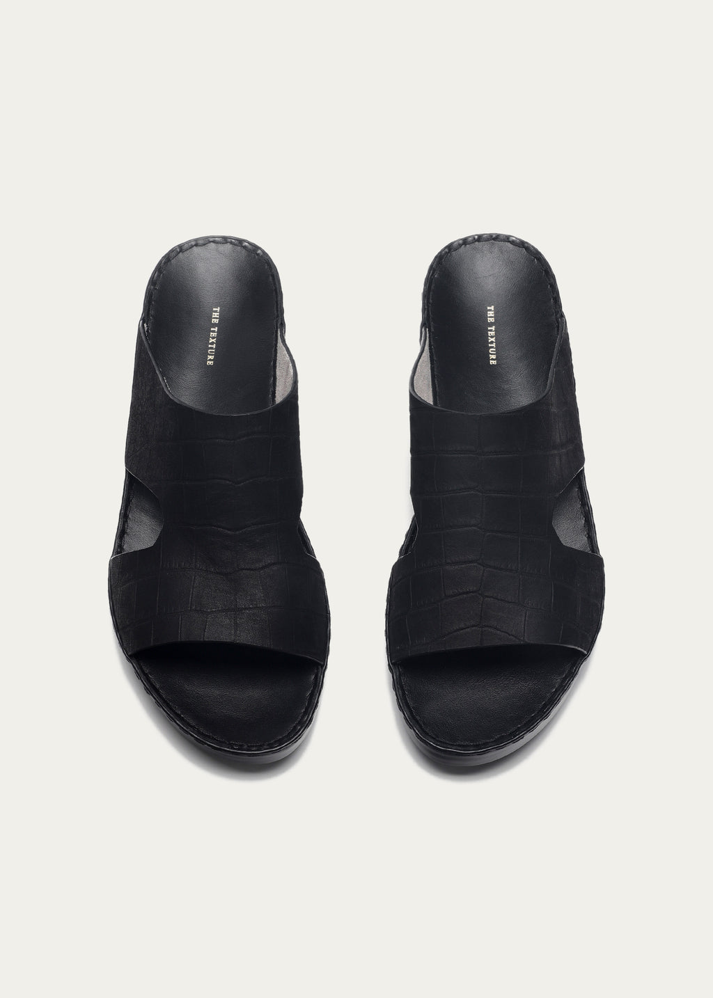 CROC PRINT LEATHER SANDALS-CROC PRINT NUBUCK SERIES-MATTE BLACK