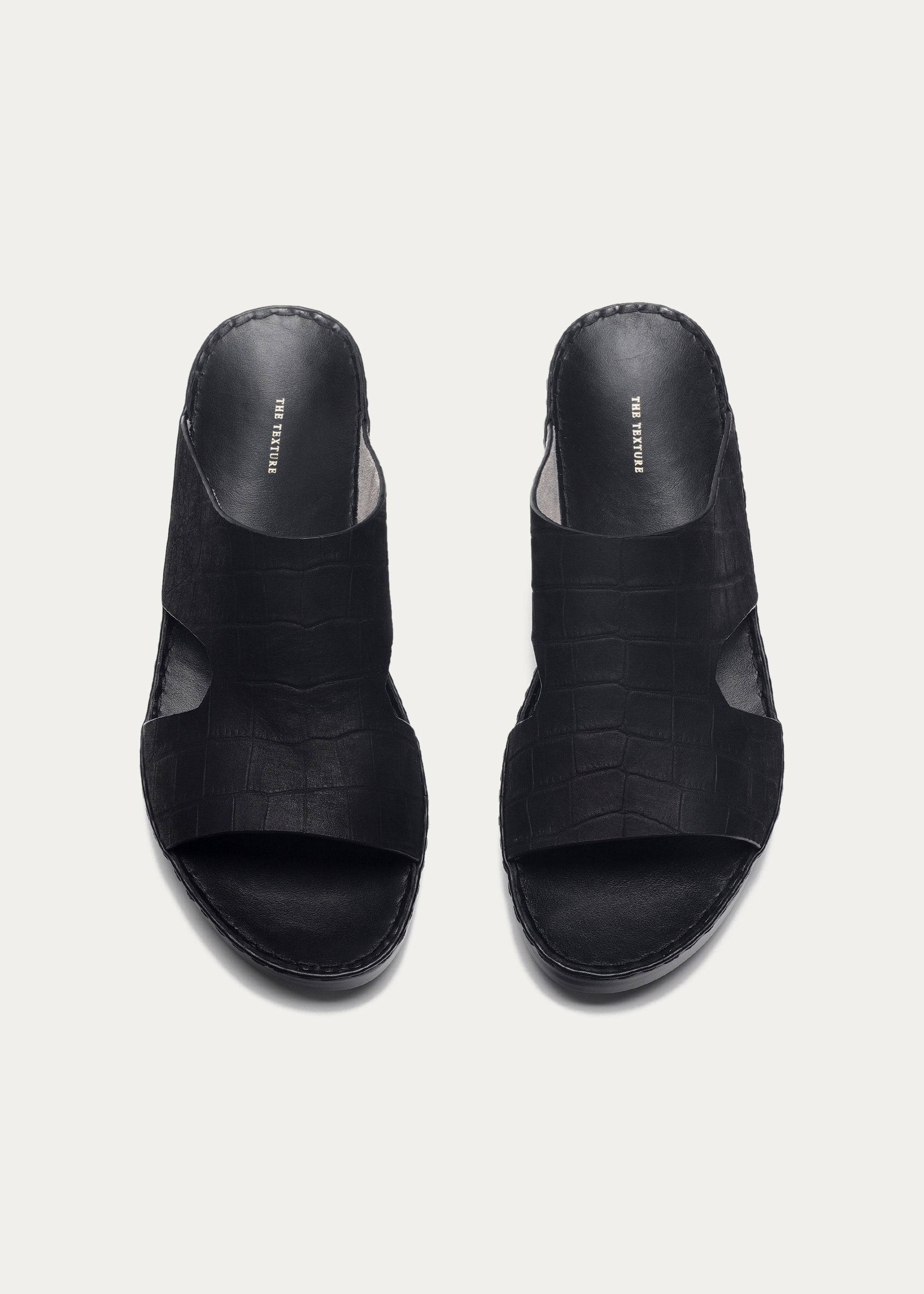 CROC PRINT LEATHER SANDALS-CROC PRINT NUBUCK SERIES-MATTE BLACK
