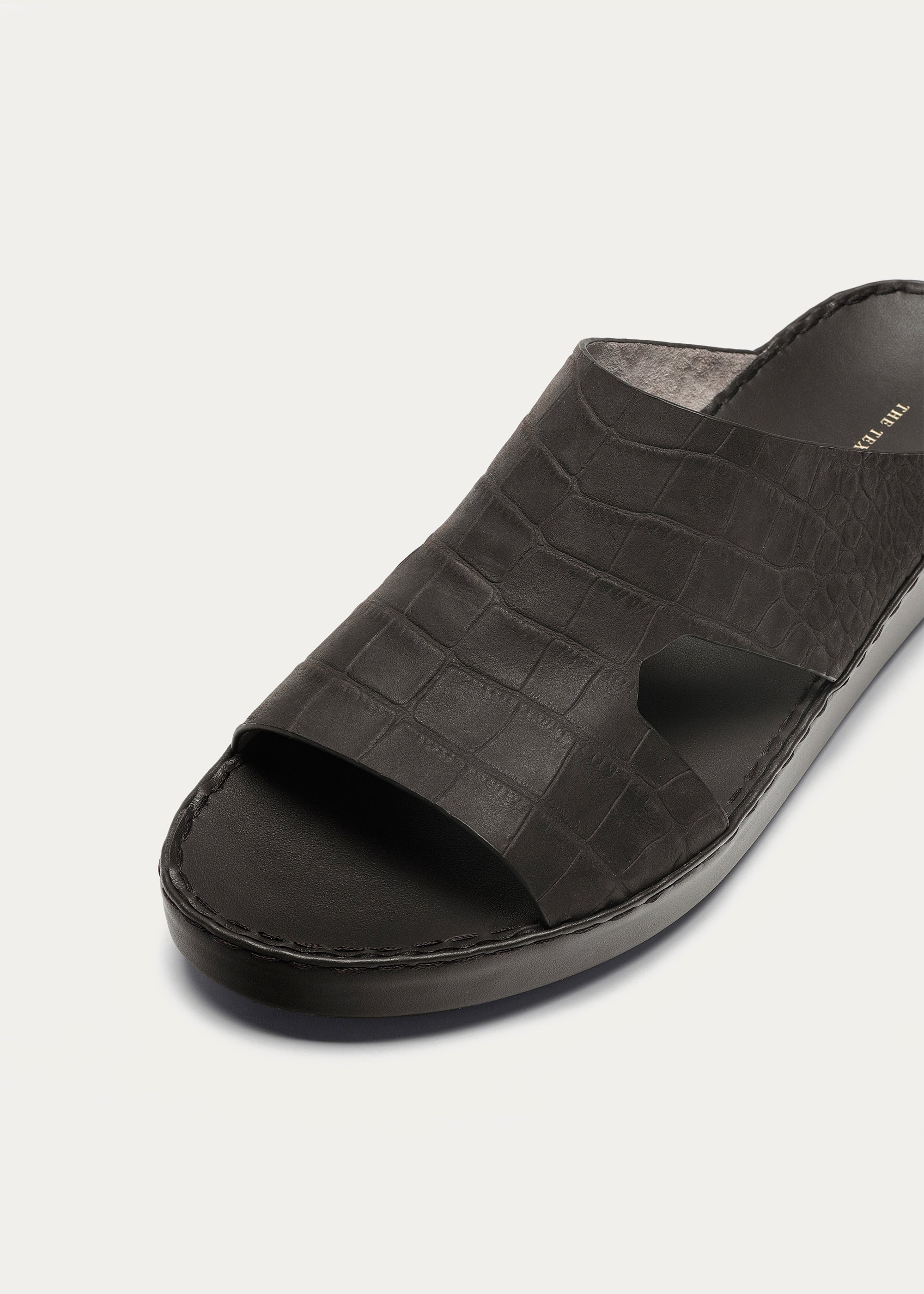 CROC PRINT LEATHER SANDALS-CROC PRINT NUBUCK SERIES-MATTE COFFEE