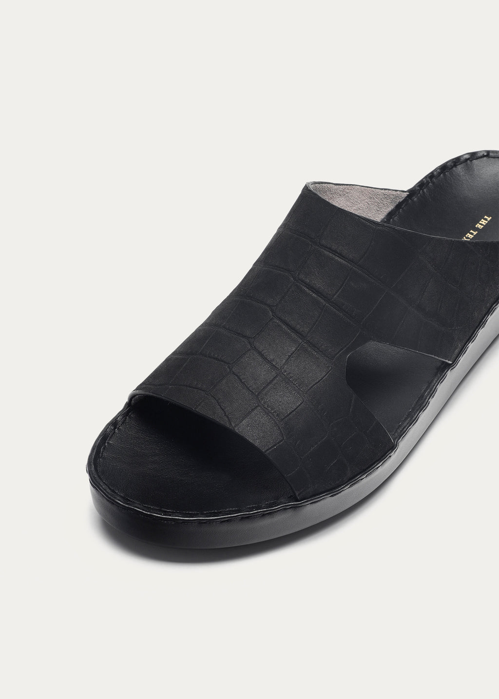 CROC PRINT LEATHER SANDALS-CROC PRINT NUBUCK SERIES-MATTE BLACK