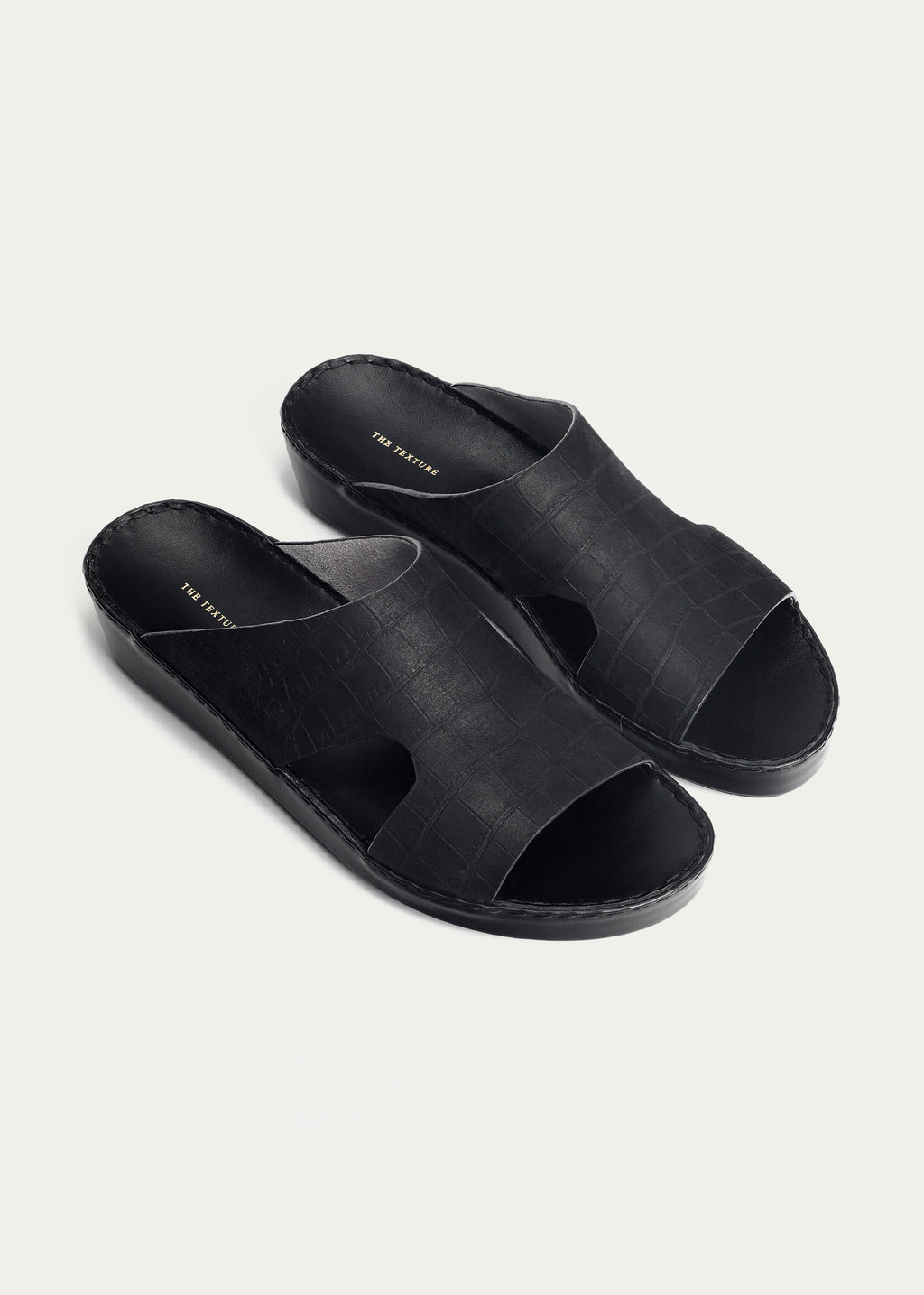 CROC PRINT LEATHER SANDALS-CROC PRINT NUBUCK SERIES-MATTE BLACK