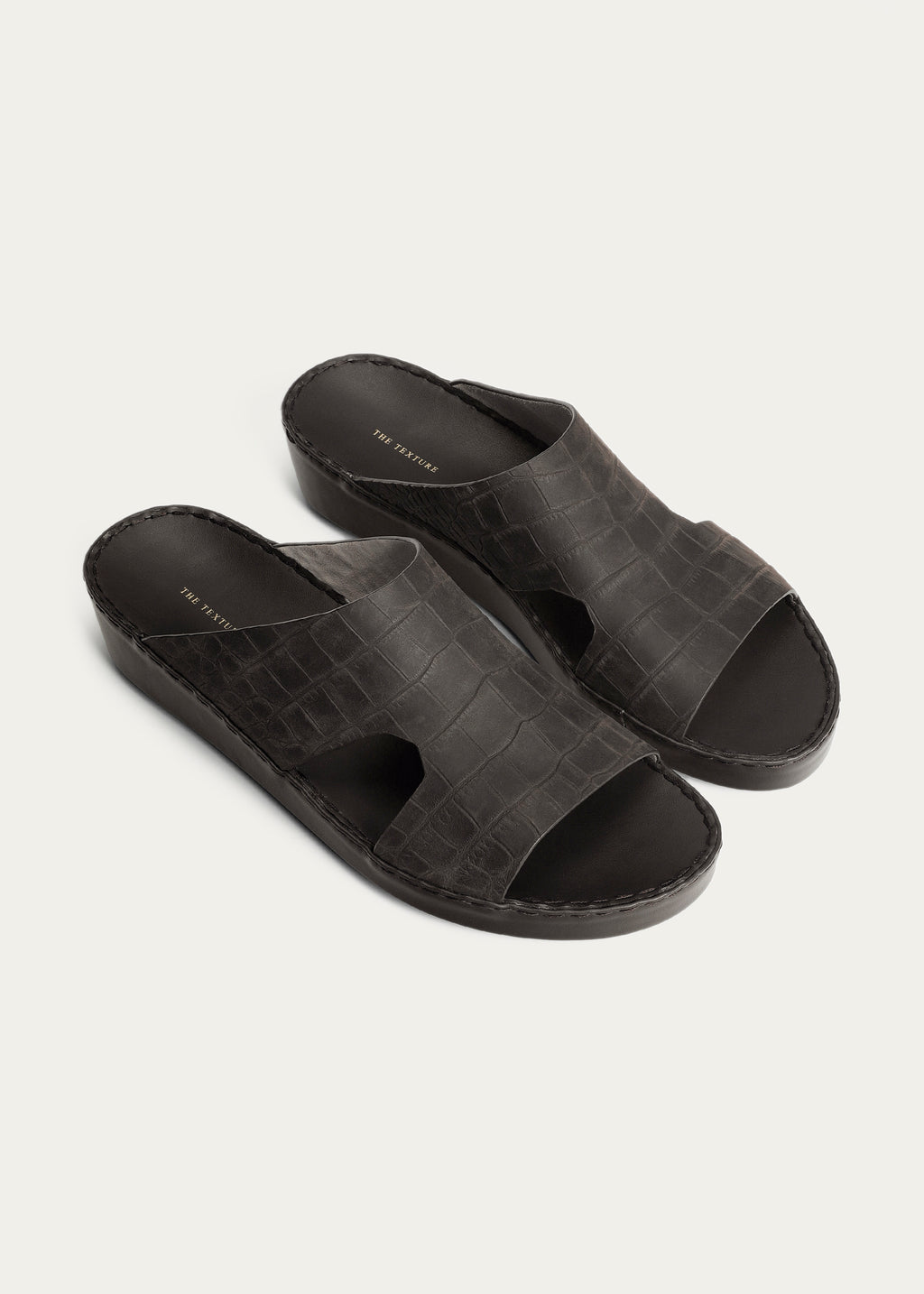 CROC PRINT LEATHER SANDALS-CROC PRINT NUBUCK SERIES-MATTE COFFEE