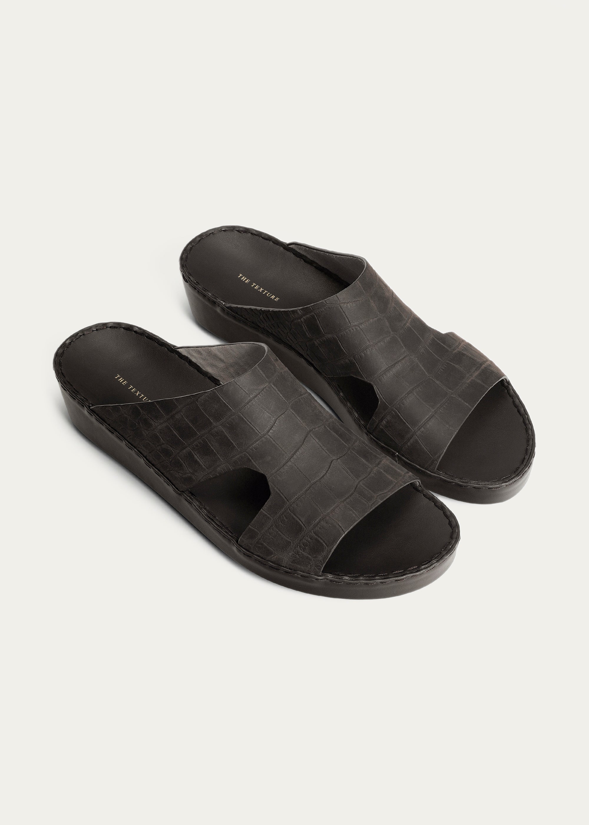 CROC PRINT LEATHER SANDALS-CROC PRINT NUBUCK SERIES-MATTE COFFEE